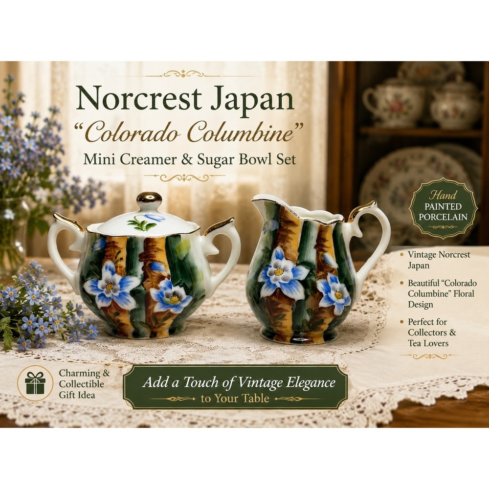 Norcrest Japan Colorado Columbine Mini Creamer Sugar Bowl Set S-303 Hand Painted